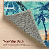 Ultra Soft Area Rug, Non Slip, Stain Resistant, Washable Area Rugs for Living Room, Bedroom, Tropical Vibes Surfboard Design Area Rug with Palm Tree Motifs(Blue)
