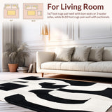 Ultra Soft Area Rug, Non Slip, Stain Resistant, Washable Area Rugs for Living Room, Bedroom, Abstract Geometric Area Rug Contemporary Black & White Pattern Mat(Black)