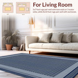 Ultra Soft Area Rug, Non Slip, Stain Resistant, Washable Area Rugs for Living Room, Bedroom, Contemporary Navy Square Motif(Blue)