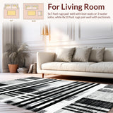 Ultra Soft Area Rug, Non Slip, Stain Resistant, Washable Area Rugs for Living Room, Bedroom, Contemporary Stripe Rug with Graphic Rhythm and Abstract Linework Accents(Black)