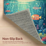 Ultra Soft Area Rug, Non Slip, Stain Resistant, Washable Area Rugs for Living Room, Bedroom, Fun Ocean World Rug for Kids with Marine Life and Learning Shapes(Blue)