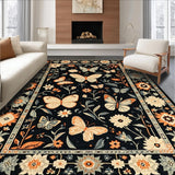 Ultra Soft Area Rug, Non Slip, Stain Resistant, Washable Area Rugs for Living Room, Bedroom, Artful Nature-Inspired Butterfly Motif(Black)