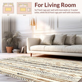 Ultra Soft Area Rug, Non Slip, Stain Resistant, Washable Area Rugs for Living Room, Bedroom, Artisan Inspired Tan Area Rug with Layered Geometric Bands and Boho Line Art(Beige)