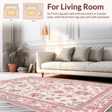Ultra Soft Area Rug, Non Slip, Stain Resistant, Washable Area Rugs for Living Room, Bedroom, Delicate Leafy Boho Motif(Beige)