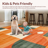 Ultra Soft Area Rug, Non Slip, Stain Resistant, Washable Area Rugs for Living Room, Bedroom, Vibrant Abstract Curvilinear Design(Orange)