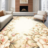 Ultra Soft Area Rug, Non Slip, Stain Resistant, Washable Area Rugs for Living Room, Bedroom, Elegant Round Area with Floral Design for Patios and Decks(Beige)