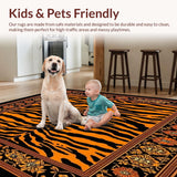 Ultra Soft Area Rug, Non Slip, Stain Resistant, Washable Area Rugs for Living Room, Bedroom, Tiger Print Area Boho Decor(Black)
