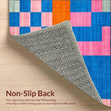 Ultra Soft Area Rug, Non Slip, Stain Resistant, Washable Area Rugs for Living Room, Bedroom, Artful Harmonious Checker Motif(Blue)