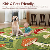 Ultra Soft Area Rug, Non Slip, Stain Resistant, Washable Area Rugs for Living Room, Bedroom, Whimsical Floral Snail Motif(Green)