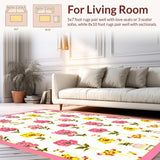 Ultra Soft Area Rug, Non Slip, Stain Resistant, Washable Area Rugs for Living Room, Bedroom, Rustic Garden-Inspired Floral Design(White)