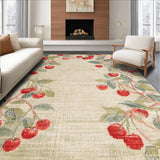 Ultra Soft Area Rug, Non Slip, Stain Resistant, Washable Area Rugs for Living Room, Bedroom, Fruit Inspired Coquette Bow Rug with Cherry Sprigs and Elegant Pink Highlights(Beige)