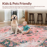 Ultra Soft Area Rug, Non Slip, Stain Resistant, Washable Area Rugs for Living Room, Bedroom, Whimsical Artful Geometric Elements(Pink)