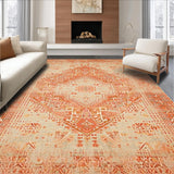 Ultra Soft Area Rug, Non Slip, Stain Resistant, Washable Area Rugs for Living Room, Bedroom, Artful Rustic Central Medallion Motif(Orange)