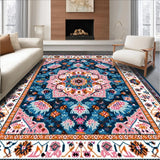 Ultra Soft Area Rug, Non Slip, Stain Resistant, Washable Area Rugs for Living Room, Bedroom, Eclectic Vintage Floral Medallion(Blue)