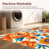 Ultra Soft Area Rug, Non Slip, Stain Resistant, Washable Area Rugs for Living Room, Bedroom, Lively Outdoor Blossom Patterned Rug(Orange)