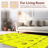 Ultra Soft Area Rug, Non Slip, Stain Resistant, Washable Area Rugs for Living Room, Bedroom, Vibrant Retro Face Artwork(Yellow)