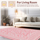 Ultra Soft Area Rug, Non Slip, Stain Resistant, Washable Area Rugs for Living Room, Bedroom, Coquette Ribbon Edge Rug Scalloped Bow Print with Artistic Wavy Patterns(Pink)