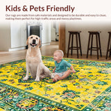 Ultra Soft Area Rug, Non Slip, Stain Resistant, Washable Area Rugs for Living Room, Bedroom, Artistic Distressed Botanical Design(Yellow)