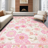 Ultra Soft Area Rug, Non Slip, Stain Resistant, Washable Area Rugs for Living Room, Bedroom, Whimsical Soft Color Blossom(White)