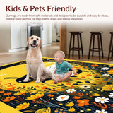 Ultra Soft Area Rug, Non Slip, Stain Resistant, Washable Area Rugs for Living Room, Bedroom, Bright Cheerful Pollinator Theme(Yellow)