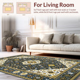 Ultra Soft Area Rug, Non Slip, Stain Resistant, Washable Area Rugs for Living Room, Bedroom, Elegant Gray Medallion Touch(Gray)