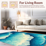 Ultra Soft Area Rug, Non Slip, Stain Resistant, Washable Area Rugs for Living Room, Bedroom, Coastal Blue Ocean Wave Living Room Rug(Blue)