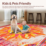 Ultra Soft Area Rug, Non Slip, Stain Resistant, Washable Area Rugs for Living Room, Bedroom, Joyful Bright Orange Patterned Accent(Orange)