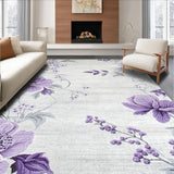 Ultra Soft Area Rug, Non Slip, Stain Resistant, Washable Area Rugs for Living Room, Bedroom, Whimsical Purple Garden Design(Gray)