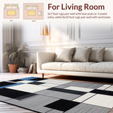 Ultra Soft Area Rug, Non Slip, Stain Resistant, Washable Area Rugs for Living Room, Bedroom, Sleek Contemporary Geometric Aesthetic(Black)
