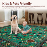 Ultra Soft Area Rug, Non Slip, Stain Resistant, Washable Area Rugs for Living Room, Bedroom, Elegant Distressed Floral Arrangement(Green)