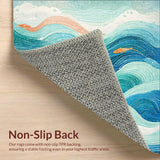 Ultra Soft Area Rug, Non Slip, Stain Resistant, Washable Area Rugs for Living Room, Bedroom, Whimsical Ocean Wave Area Rug with Playful Fish and Nautical Swirl Pattern(Blue)