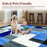 Ultra Soft Area Rug, Non Slip, Stain Resistant, Washable Area Rugs for Living Room, Bedroom, Contemporary Geometric Area with Elegant Blue and Silver Accents(Blue)