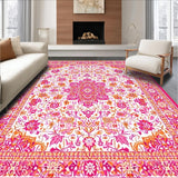 Ultra Soft Area Rug, Non Slip, Stain Resistant, Washable Area Rugs for Living Room, Bedroom, Whimsical Colorful Medallion Arrangement(Orange)