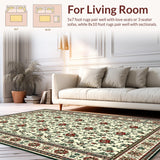 Ultra Soft Area Rug, Non Slip, Stain Resistant, Washable Area Rugs for Living Room, Bedroom, Elegant Rustic Floral Aesthetic(Beige)