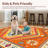 Ultra Soft Area Rug, Non Slip, Stain Resistant, Washable Area Rugs for Living Room, Bedroom, Vibrant Rainbow Abstract Motif(Orange)