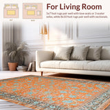 Ultra Soft Area Rug, Non Slip, Stain Resistant, Washable Area Rugs for Living Room, Bedroom, Vibrant Earthy Floral Geometry(Orange)