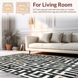 Ultra Soft Area Rug, Non Slip, Stain Resistant, Washable Area Rugs for Living Room, Bedroom, Stylish Black and White Patterned Area Rug, Chic Design for Any Space(Black)