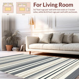 Ultra Soft Area Rug, Non Slip, Stain Resistant, Washable Area Rugs for Living Room, Bedroom, Elegant Neutral Striped Aesthetic(Black)