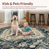 Ultra Soft Area Rug, Non Slip, Stain Resistant, Washable Area Rugs for Living Room, Bedroom, Rustic Dark Vintage Medallion Style(Brown)