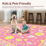 Ultra Soft Area Rug, Non Slip, Stain Resistant, Washable Area Rugs for Living Room, Bedroom, Vibrant Educational Playful Palette(Pink)