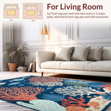 Ultra Soft Area Rug, Non Slip, Stain Resistant, Washable Area Rugs for Living Room, Bedroom, Coral Reef Nautical Motif(Blue)