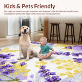 Ultra Soft Area Rug, Non Slip, Stain Resistant, Washable Area Rugs for Living Room, Bedroom, Minimalist Spring Floral Arrangement(Purple)