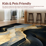Ultra Soft Area Rug, Non Slip, Stain Resistant, Washable Area Rugs for Living Room, Bedroom, Modern Abstract Rug with Flowing Lines and Metallic Accents(Black)