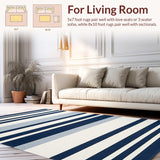 Ultra Soft Area Rug, Non Slip, Stain Resistant, Washable Area Rugs for Living Room, Bedroom, Warm Beachy Striped Elegance(Blue)