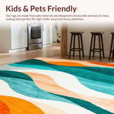 Ultra Soft Area Rug, Non Slip, Stain Resistant, Washable Area Rugs for Living Room, Bedroom, Vibrant Area Rug with Dynamic Abstract Waves and Subtle Color Gradients(Orange)