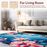 Ultra Soft Area Rug, Non Slip, Stain Resistant, Washable Area Rugs for Living Room, Bedroom, Cozy Earthy Symmetrical Patterns(Blue)