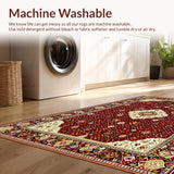 Ultra Soft Area Rug, Non Slip, Stain Resistant, Washable Area Rugs for Living Room, Bedroom, Sophisticated Rich Toned Lattice Style(Red)