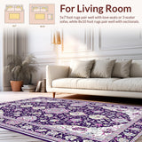 Ultra Soft Area Rug, Non Slip, Stain Resistant, Washable Area Rugs for Living Room, Bedroom, Chic Monochrome Vintage Blossom(Purple)