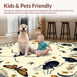 Ultra Soft Area Rug, Non Slip, Stain Resistant, Washable Area Rugs for Living Room, Bedroom, Elegant Insect Artistry Area with Sophisticated Floral Medallions(Ivory)