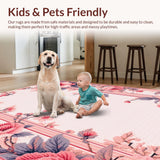 Ultra Soft Area Rug, Non Slip, Stain Resistant, Washable Area Rugs for Living Room, Bedroom, Soft Pastel Floral Living Room Washable Carpet(Pink)